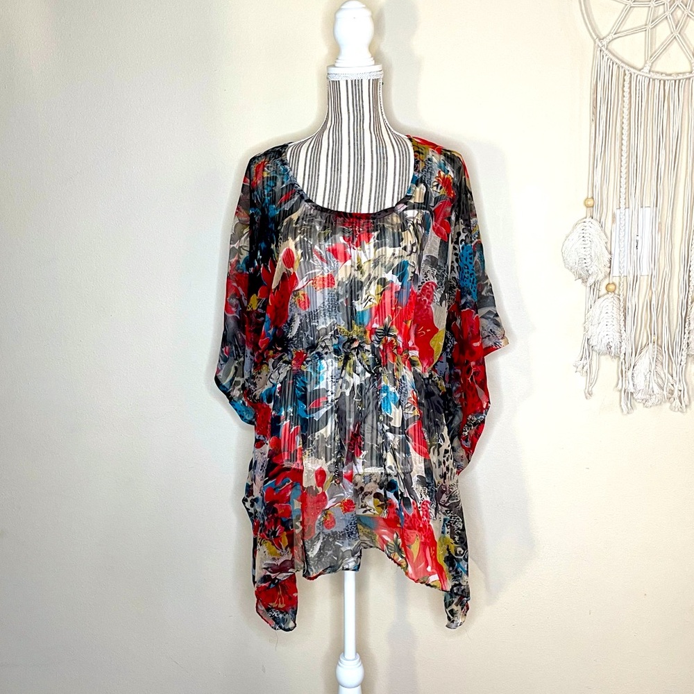 CALIFORNIA BREEZE Sheer Swim Cover Up Floral